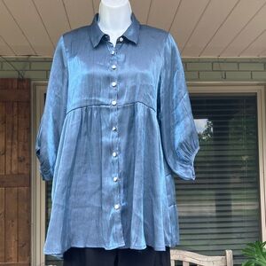 Umgee Shimmery Slate Blue Tiered Tunic